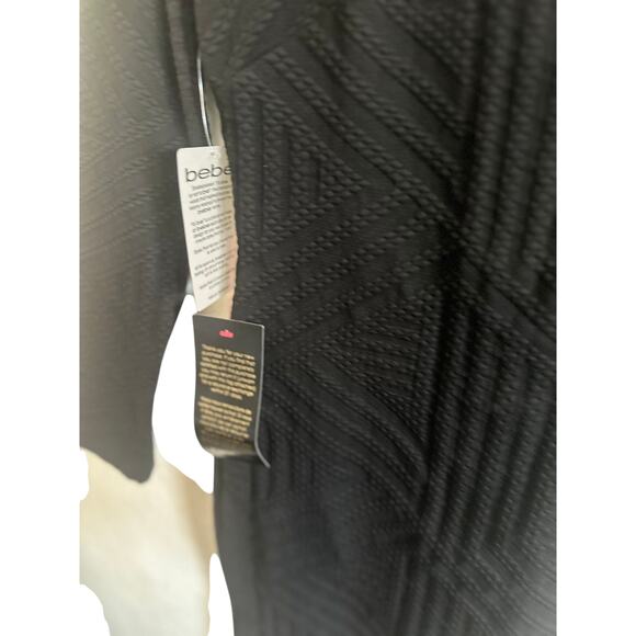 NWT Bebe Women's Black Textured Bodycon Dress M Long Sleeve Fitted Mini Cocktail - Picture 9 of 11